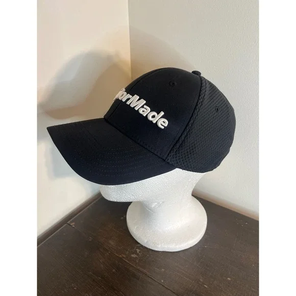 TaylorMade Black Golf Cap Hat Flex Fit Embroidered Logo Men's L XL - Picture 2 of 7